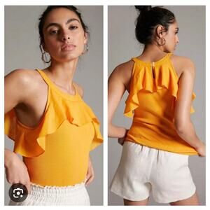 Maeve Anthropologie Ruffled Ribbed Halter Tank Top Blouse Womens Size Medium